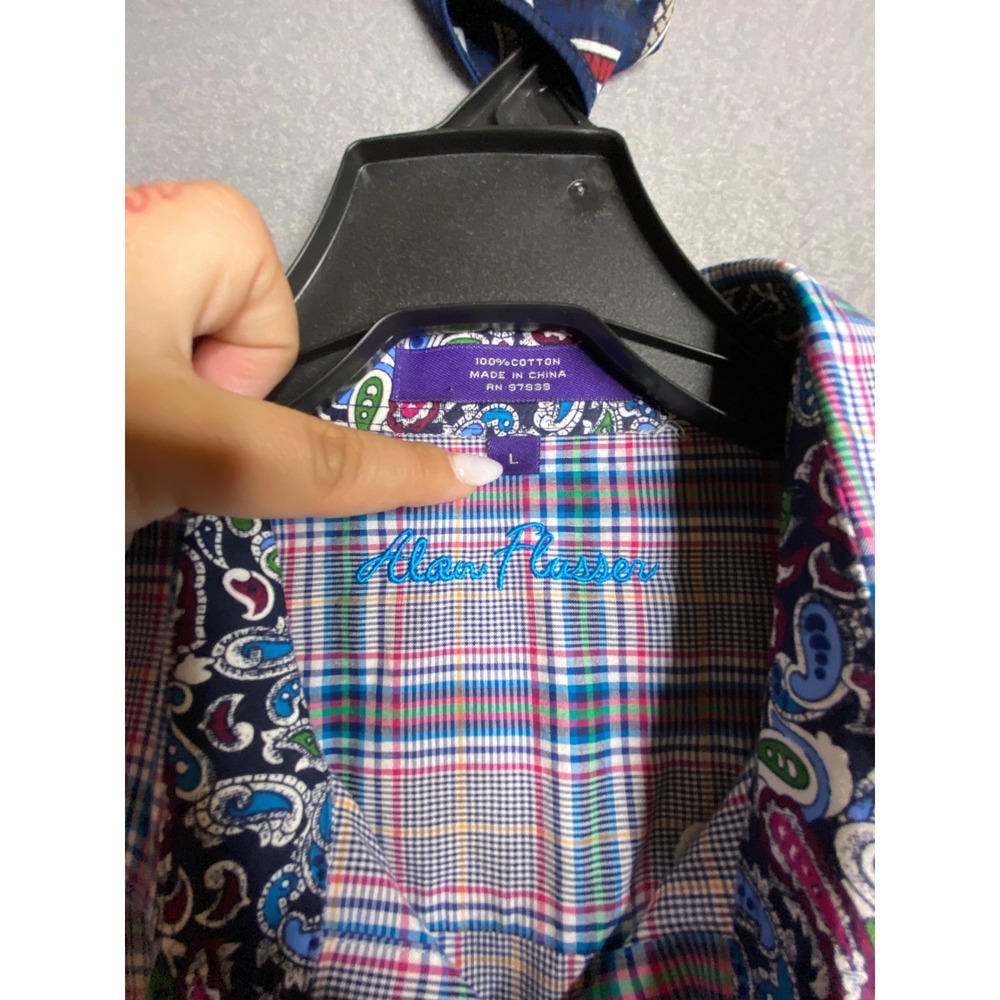 Alan Flusser Men's Plaid Button Down Long Sleeve Shirt L 100% Cotton - Picture 3 of 7